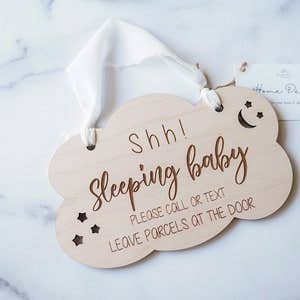 Baby Sleeping Front Door Sign | Wooden Door Hanger