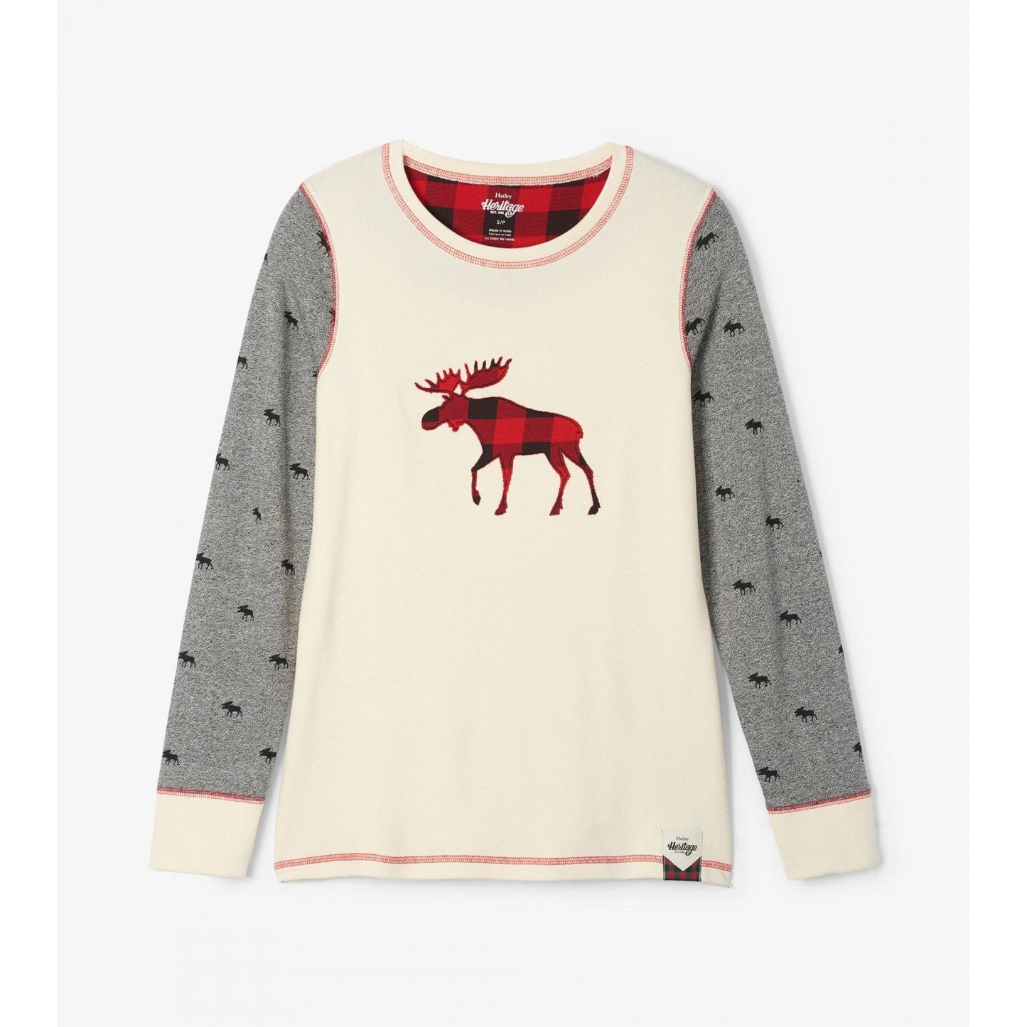 Buffalo Plaid Moose Kids Long Sleeve Tee