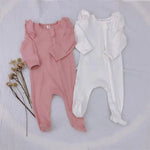 Cotton Long Sleeve Ruffle Footie Romper