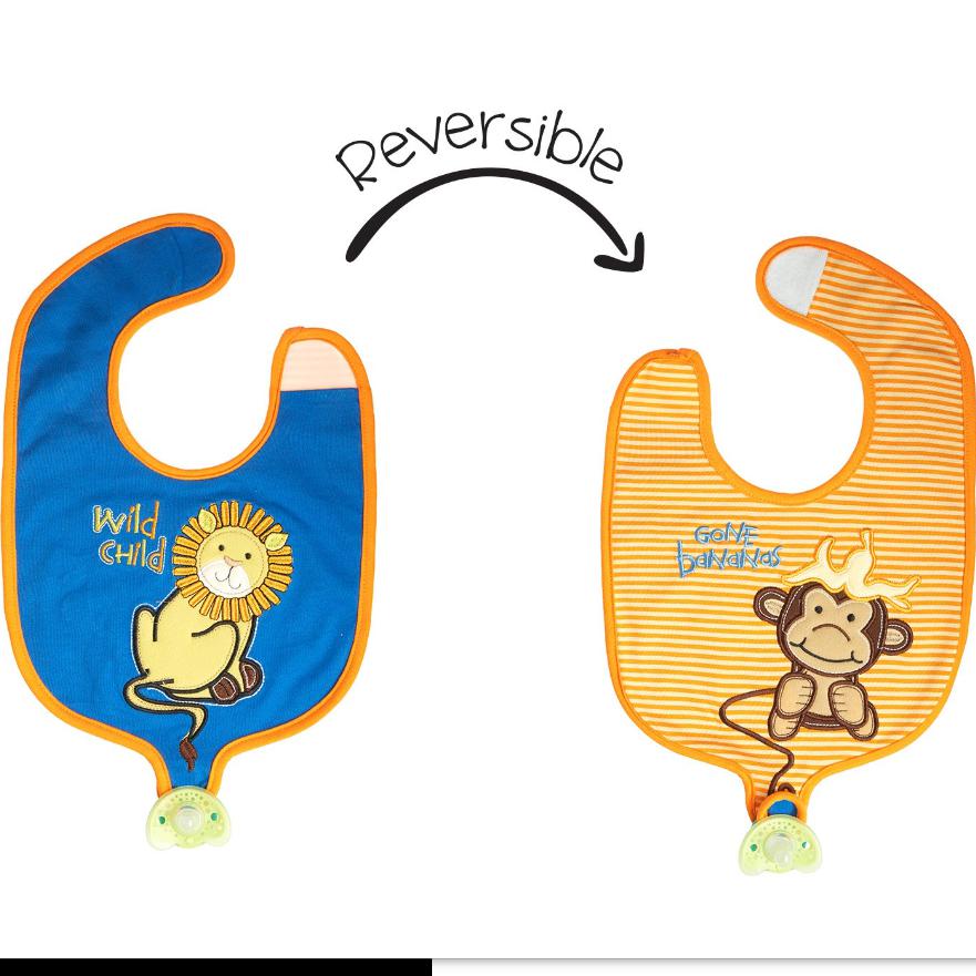 Flap Jacks Reversible Soother Bib- Lion/ Monkey