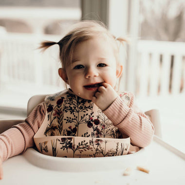 Flower Print Silicone Bib with Crumb Catcher