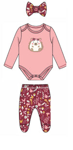 Girls 3 Piece Set-Pink Floral Hedgehog