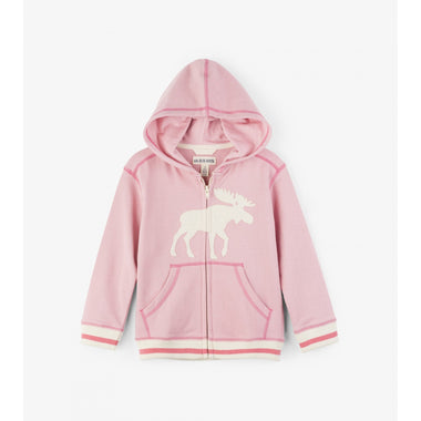 Girls Moose On Pink Hoodie