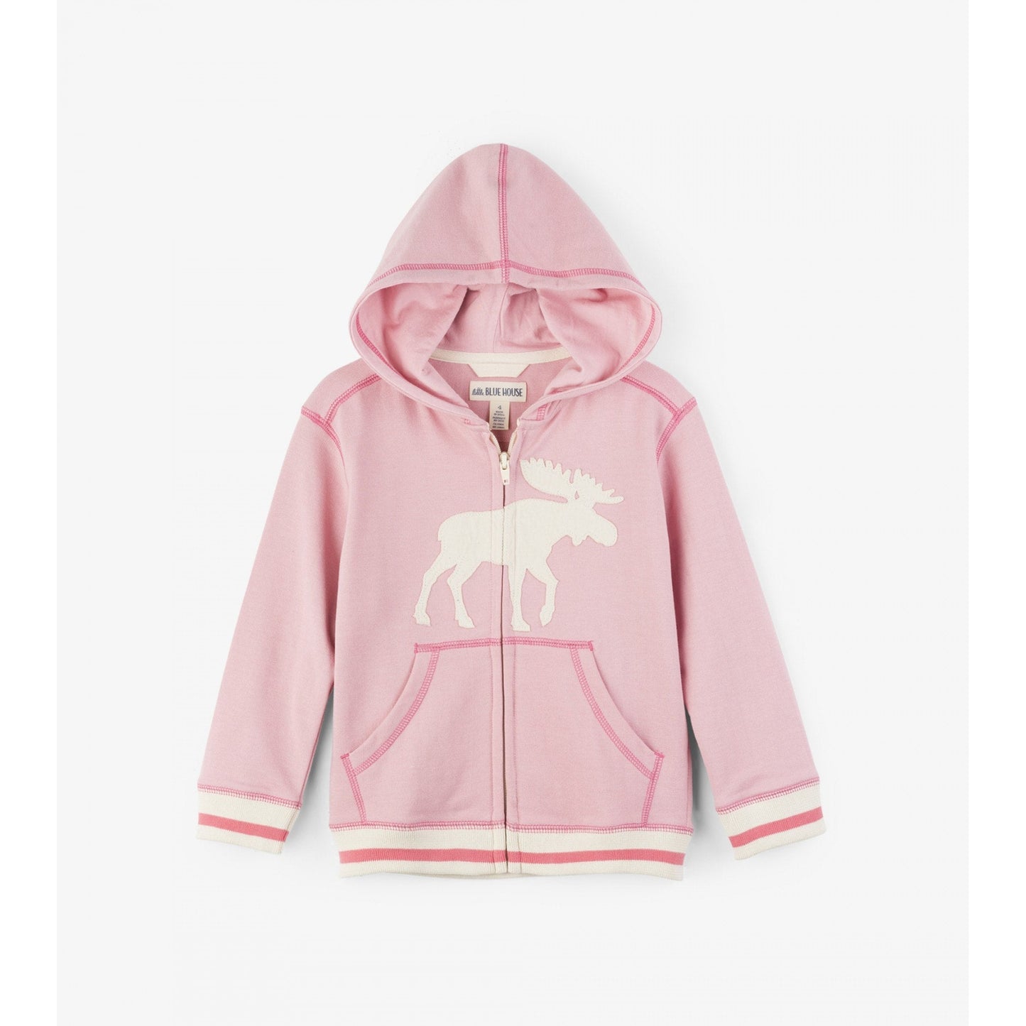 Girls Moose On Pink Hoodie