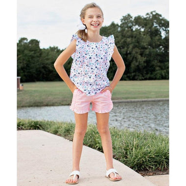 Girls Pink Ruffle Chino Shorts