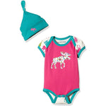 Infant Pink Patterned Moose Onesie And Hat