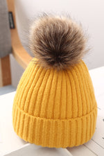 Winter Plush Lined Children's Knitted Hat With PomPom