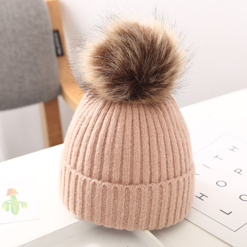 Winter Plush Lined Children's Knitted Hat With PomPom