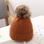 Winter Plush Lined Children's Knitted Hat With PomPom