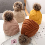 Winter Plush Lined Children's Knitted Hat With PomPom