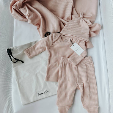 Newborn Going Home Ribbed Set - blush: Newborn