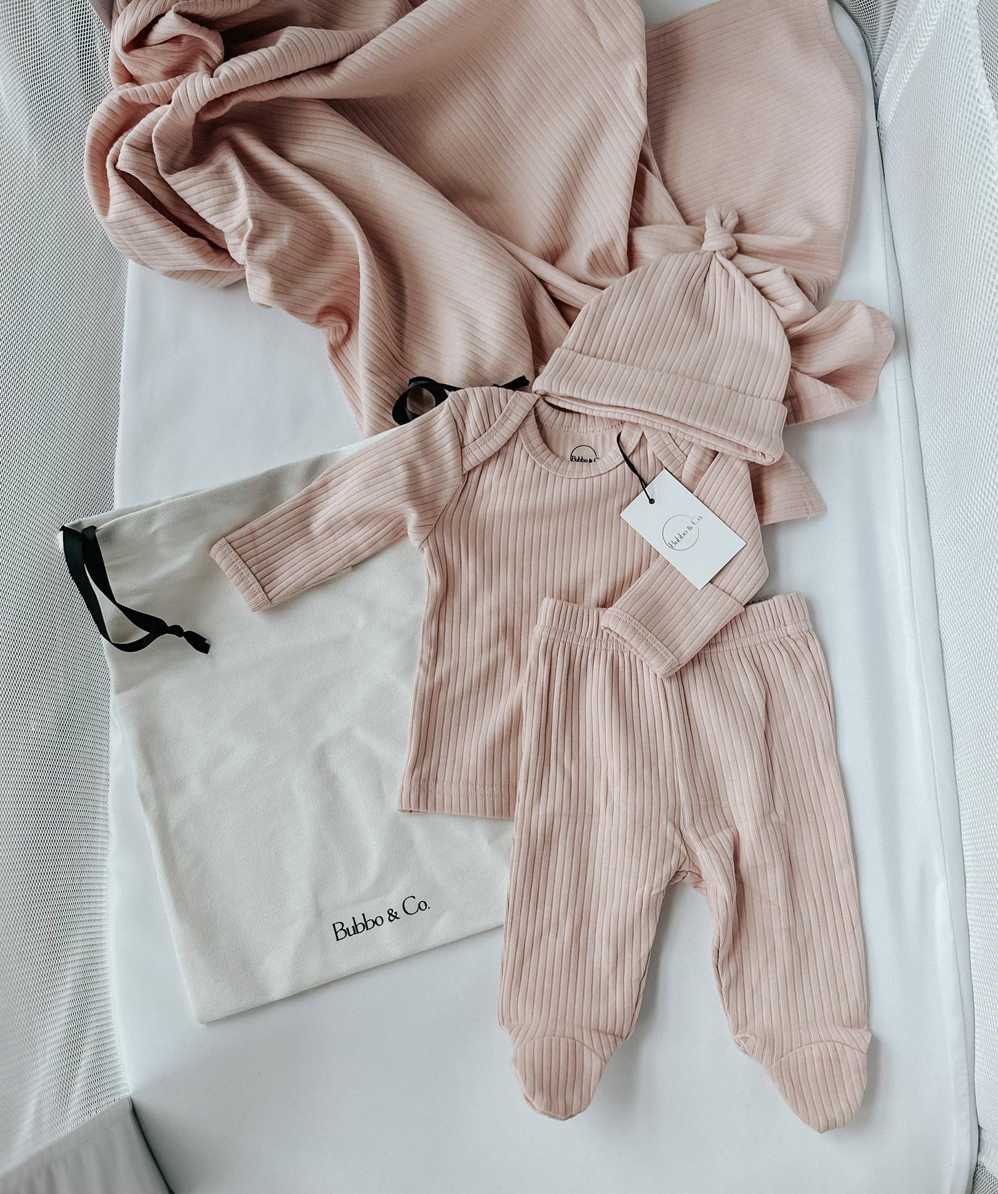 Newborn Going Home Ribbed Set - blush: Newborn