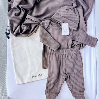 Newborn Going Home Ribbed Set - Charcoal: Newborn