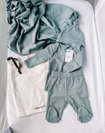 Newborn Going Home Ribbed Set - Dusty Blue: Newborn