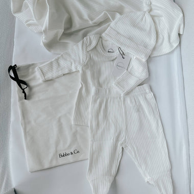 Newborn Going Home Ribbed Set - White: Newborn