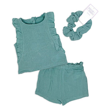 Rose Textile - 3Pk Toddler Girl Tod Gauze Teal Story Short Set