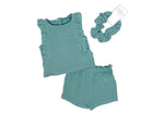 Rose Textile - 3Pk Toddler Girl Tod Gauze Teal Story Short Set